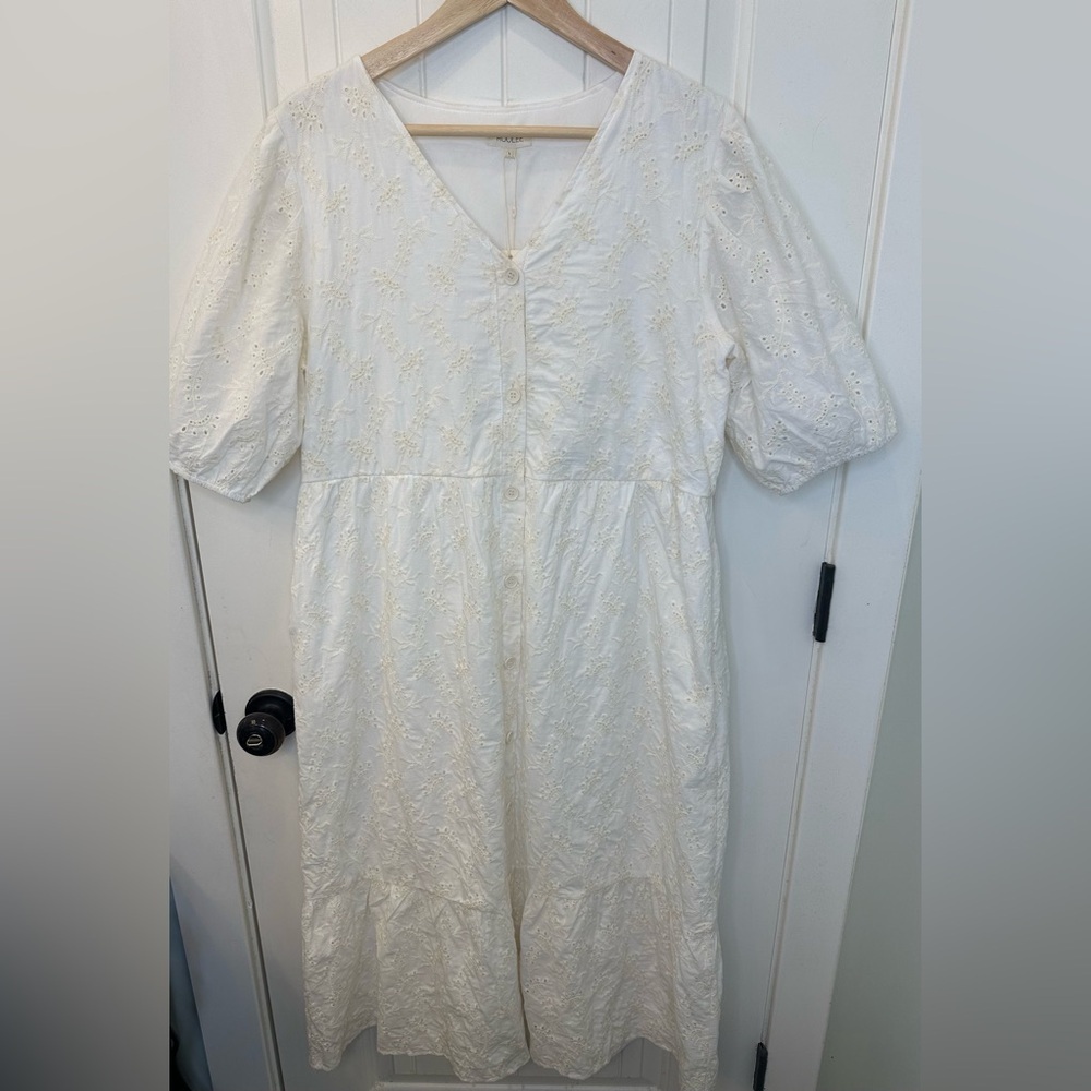 Nwt Roolee Off-White Eyelet Midi Dress Size L — image 2 of 8